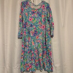 Lilly Pulitzer Vibrant Pattern Long Sleeve Dress XXL